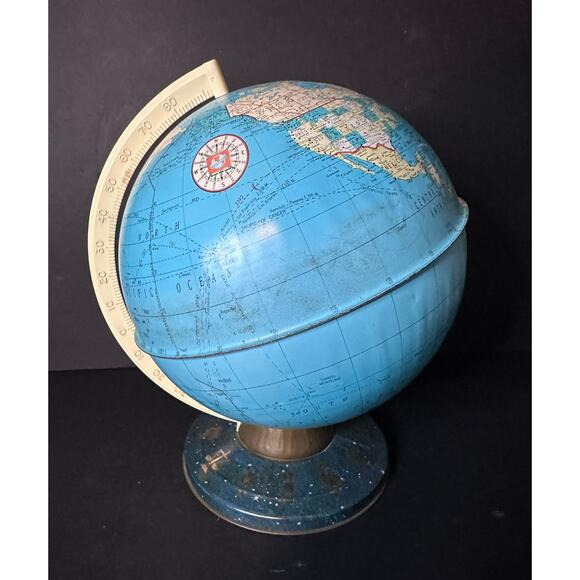 Vintage Ohio Art Tin World Globe W/ Zodiac Signs on the Base - Picture 3 of 5
